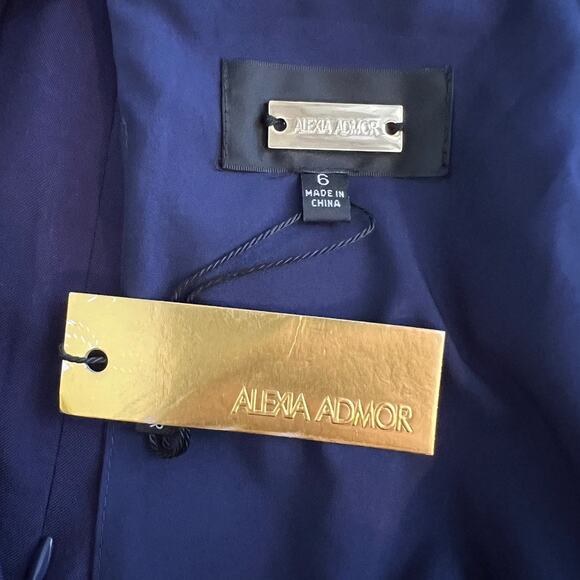 NWT Alexia Admor Naomi Draped Maxi Dress Short Sleeve V Neck Navy Blue Size 6 - Picture 7 of 9